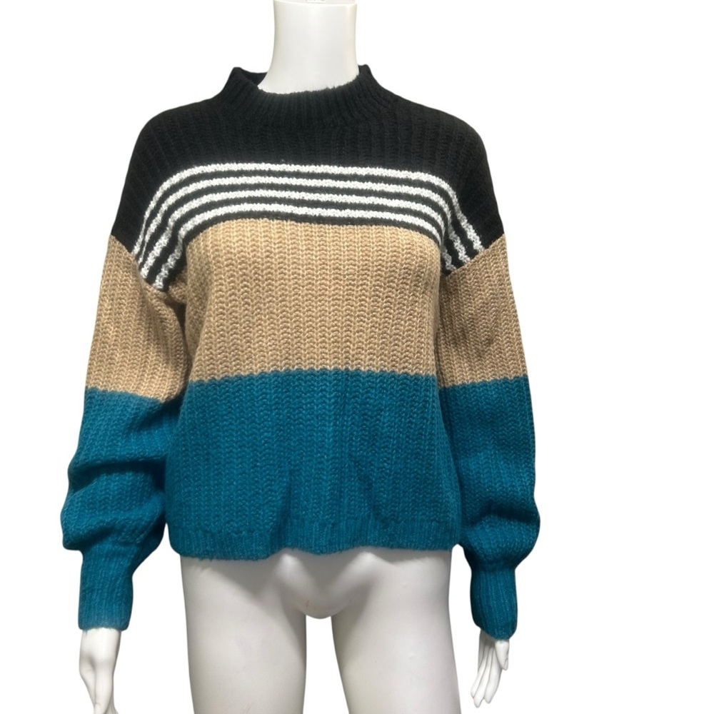 EDC Brown Blue Loose Knit Sweater Top Size S